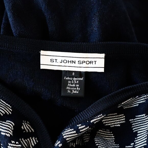 St. John Navy and White Jacquard Waterfall Open Front Cardigan Knit Sweater S - Picture 4 of 4